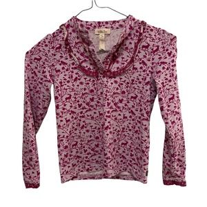 Matilda Jane Floral Animal Ruffle Front Half Button Long Sleeve Top Girl Size 6